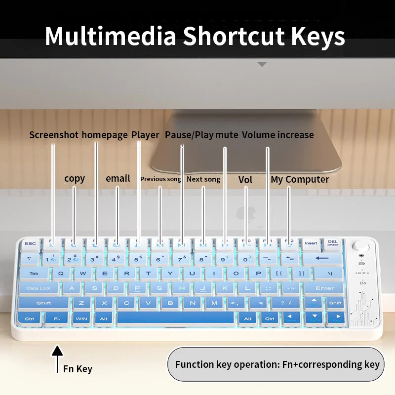 

Wireless Dual-mode Keyboard Rechargeable RGB Light Effect Wide Compatible Multimedia Shortcut Keys Office Use Light Weight
