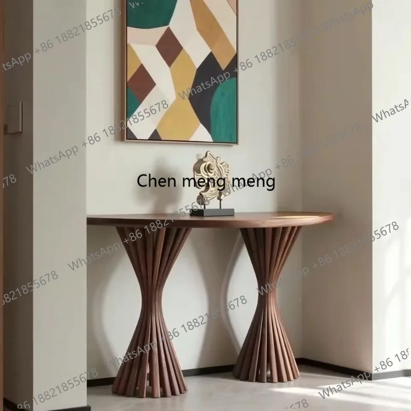 

North American black walnut porch table against the wall porch rack living room round solid wood stripes