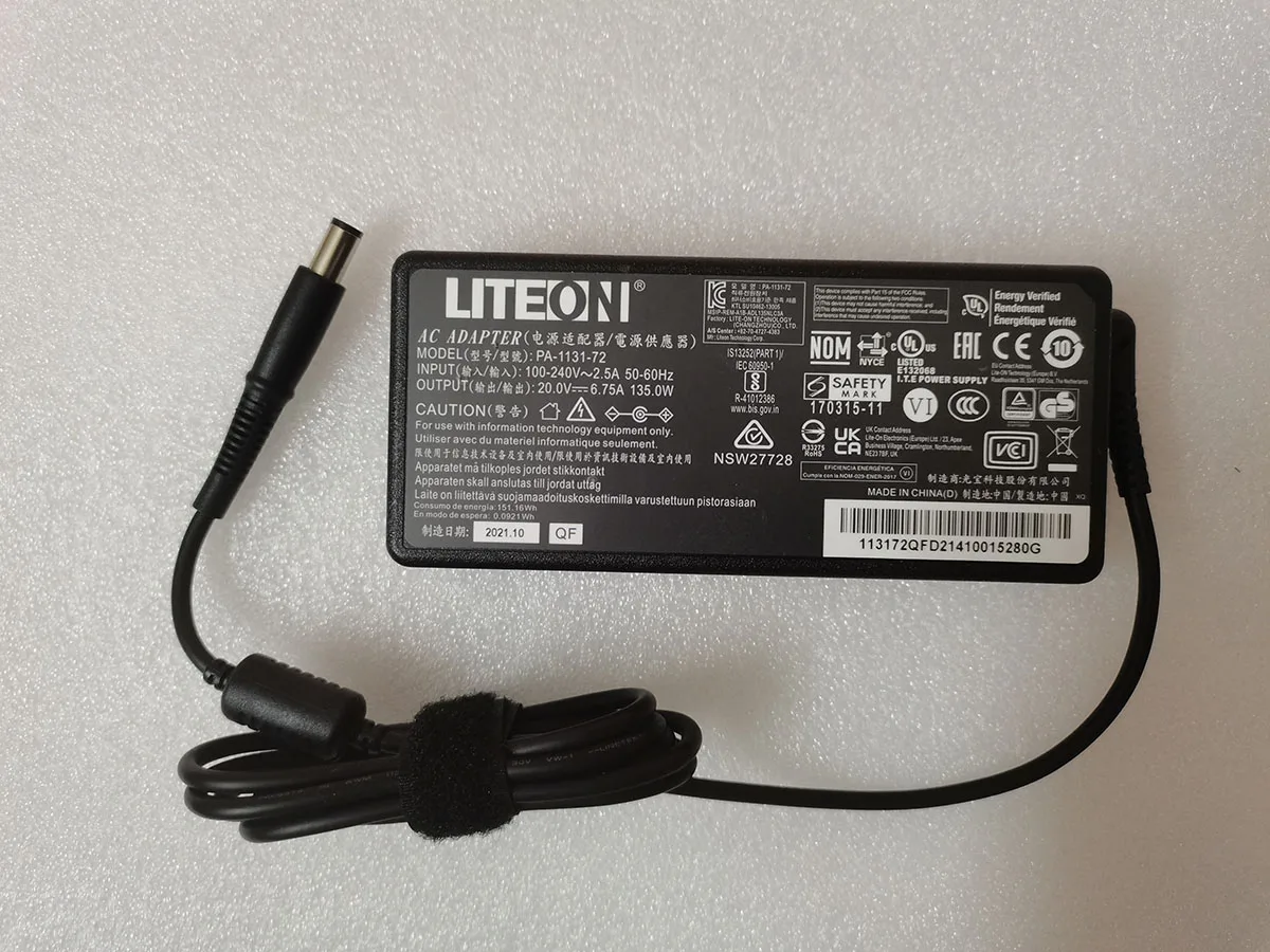 OEM LITEON 135W PA-1131-72 20V 6.75A 7.4mm Pin AC Adapter For Kensington SD5500T Thunderbolt 3 and USB-C Docking Station k38130