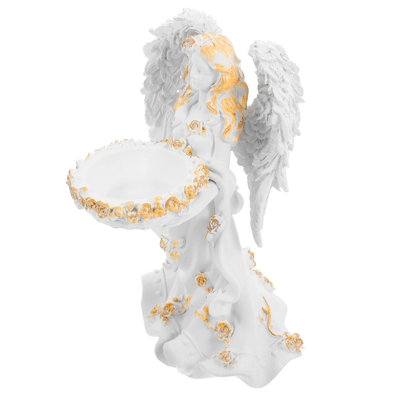 

Angel Statue Candlestick Holder Home Decor Dish Dining Table Stand with Wings Tealight Photo Prop