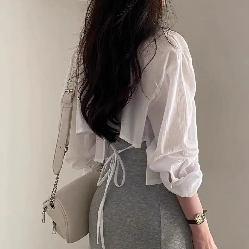 

2025 New Women's Back-Tied Short Sleeve Sun Protection Shirt Casual Loose Fit Polyester Fiber Long Sleeve Summer Outerwear