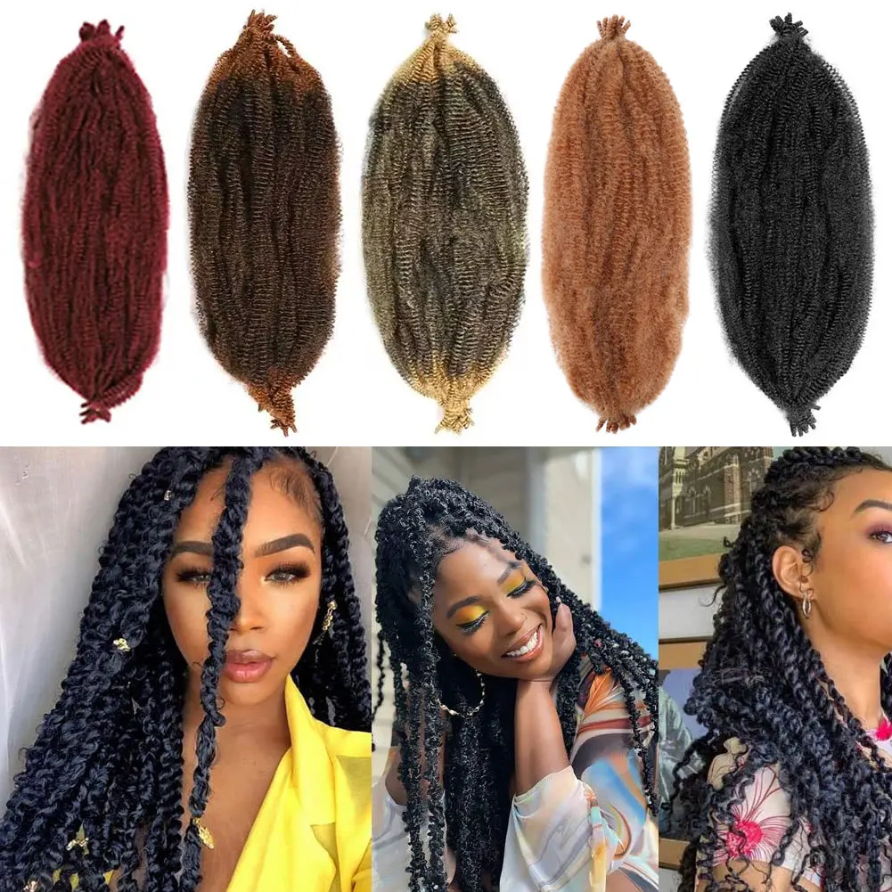 16 pulgadas rizado Twist Marley trenzado Crochet pelo sintético pre-separado elástico Afro Twist pelo para trenzas mariposa Locs