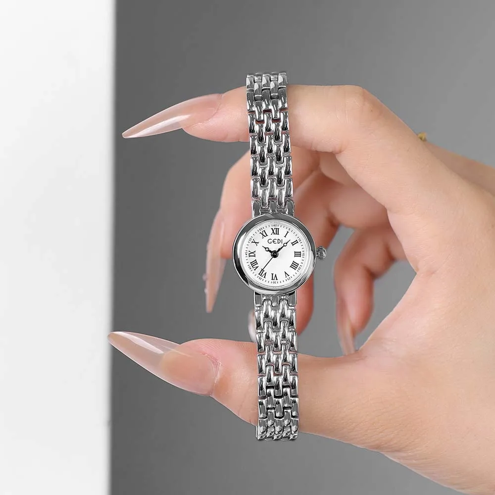 GEDI Elegant Women's Quartz Watch Vintage Roman-style Sophisticated Stainless Steel Strap Stylish Water-resistant Quartz Watch
