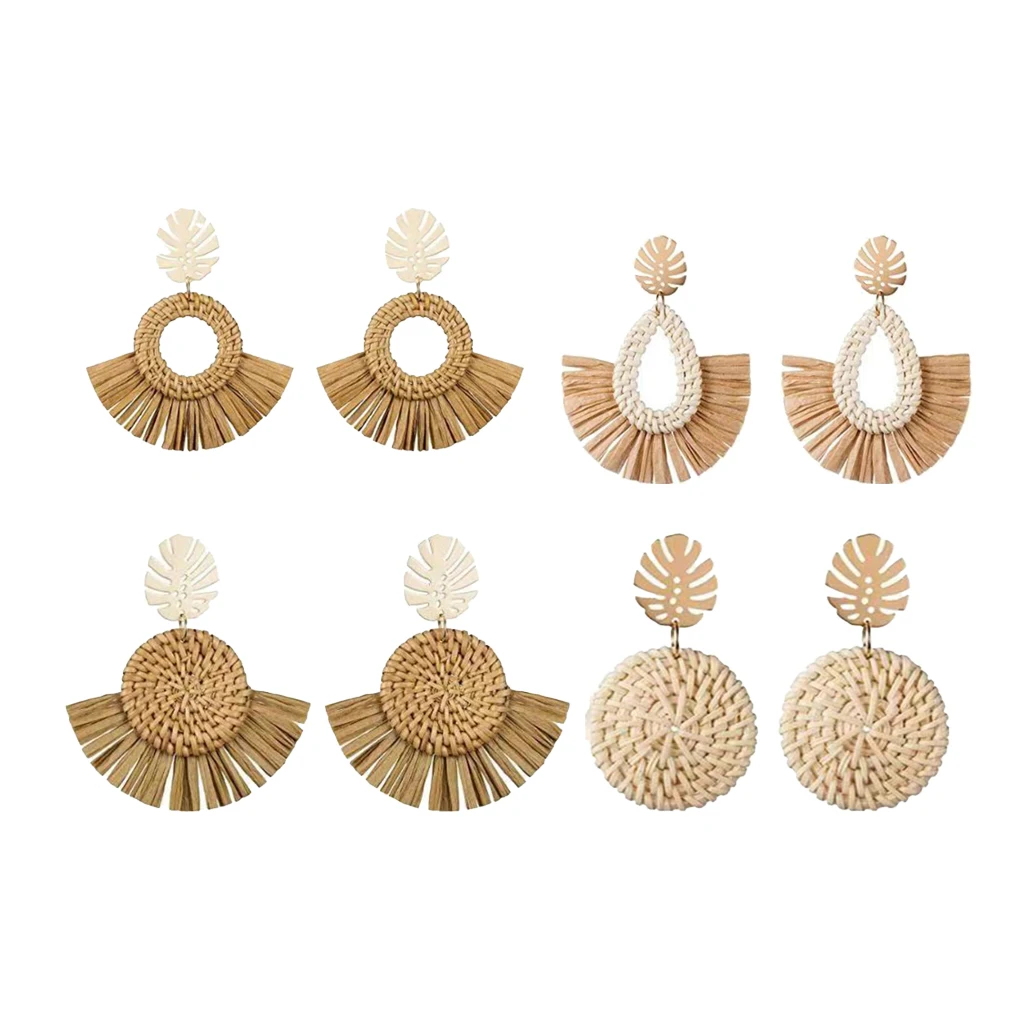 6 Pack Rattan Earrings Long-time Service Handmade Premium Material Ear Stud