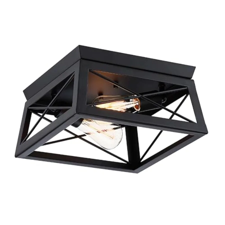 Light Square Ceiling Light Fixture - Caged Farmhouse Ceiling Light for Bedroom Hallway Closet Kitchen Dinning Room Inch, E26, D
