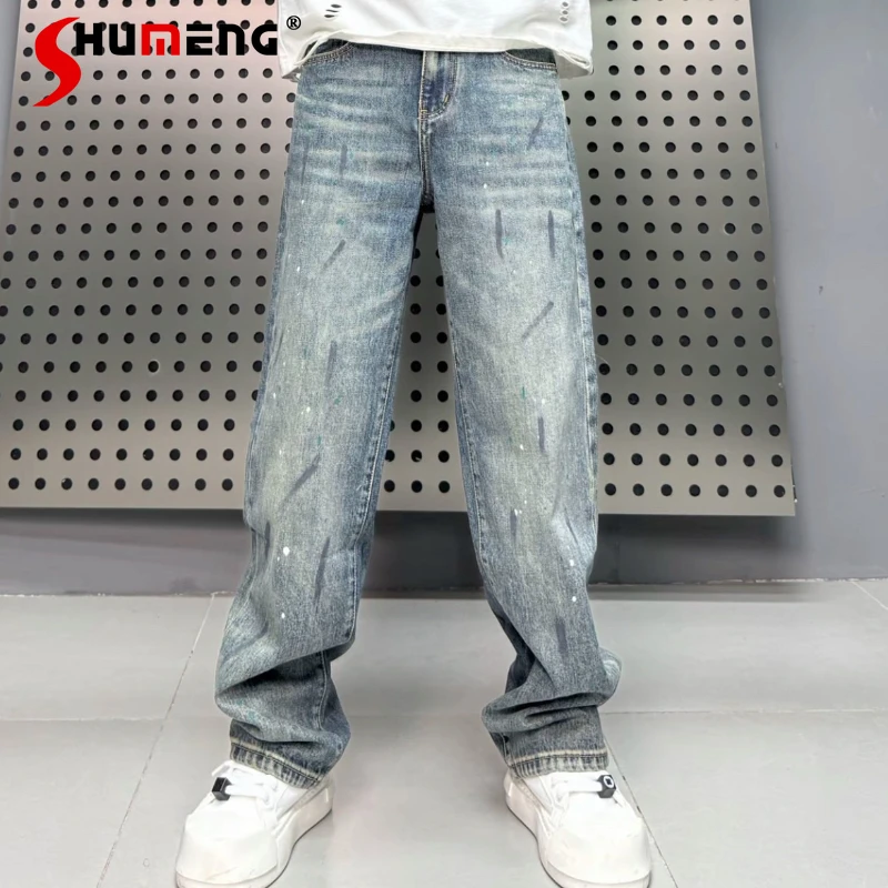 

Мужские джинсы 2026: Модные, универсальные, прямые, с ручной росписью в стиле граффити, стильные джинсовые брюки