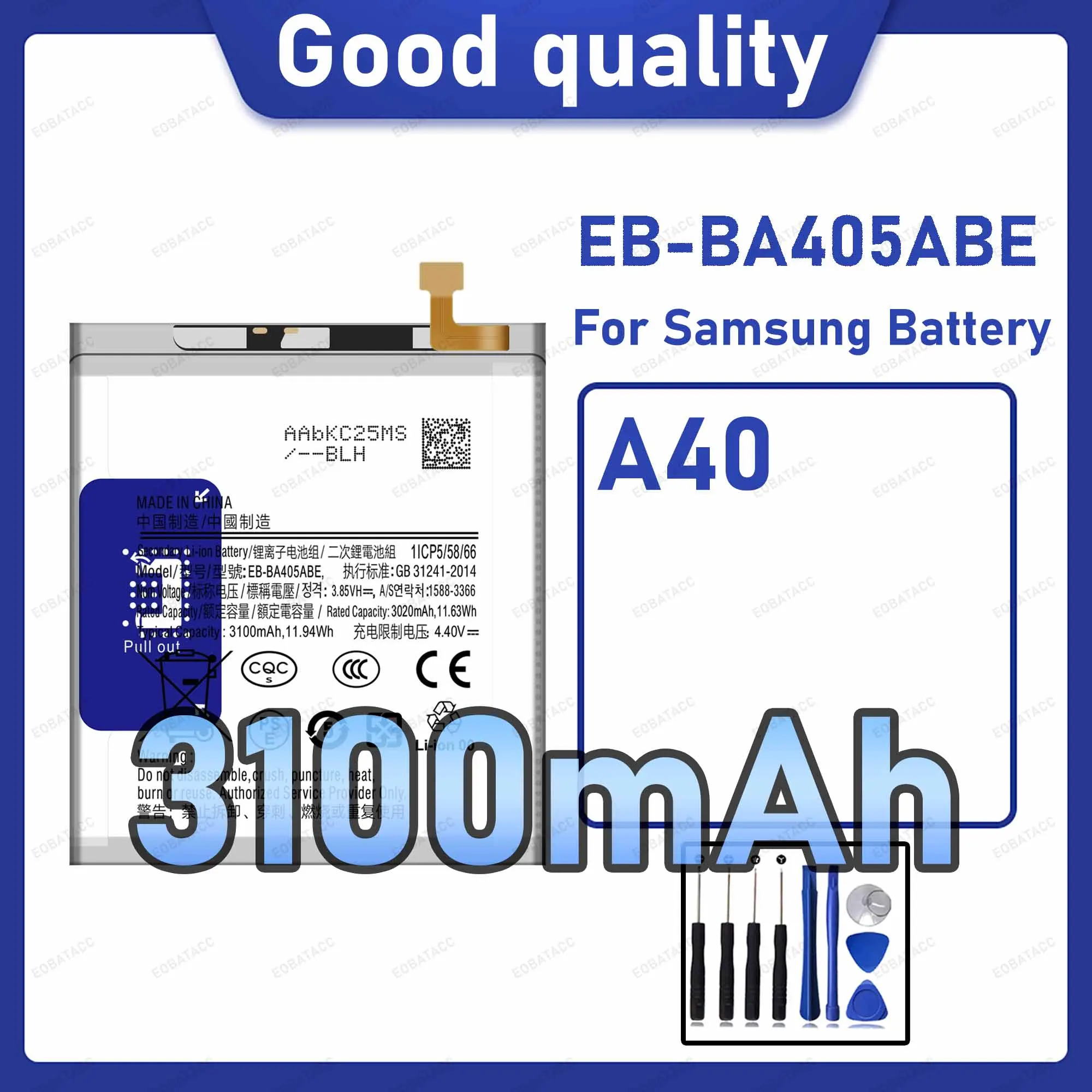 

3100mAh EB-BA405ABE Replacement Battery for Samsung Galaxy A40 with Repair Tools Kit