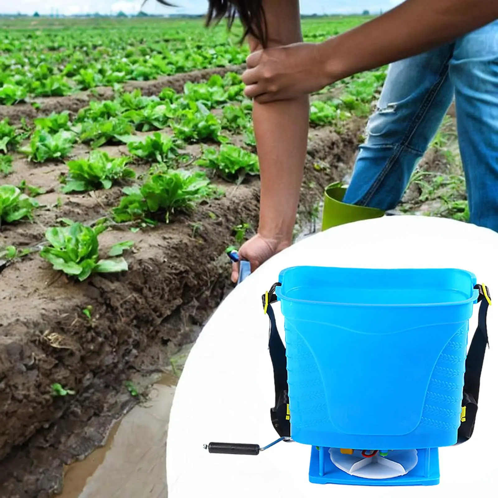 

Hand Crank Seed Spreader Manual Comfortable Portable Broadcast Fertilizer