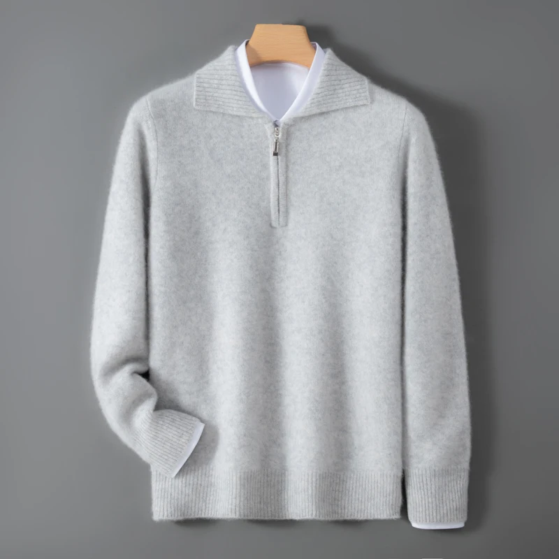 Men'S 100% Wool Sweater New Autumn And Winter Style Round Neck Loose Fit Thickened Knit Cashmere Blend Base Layer