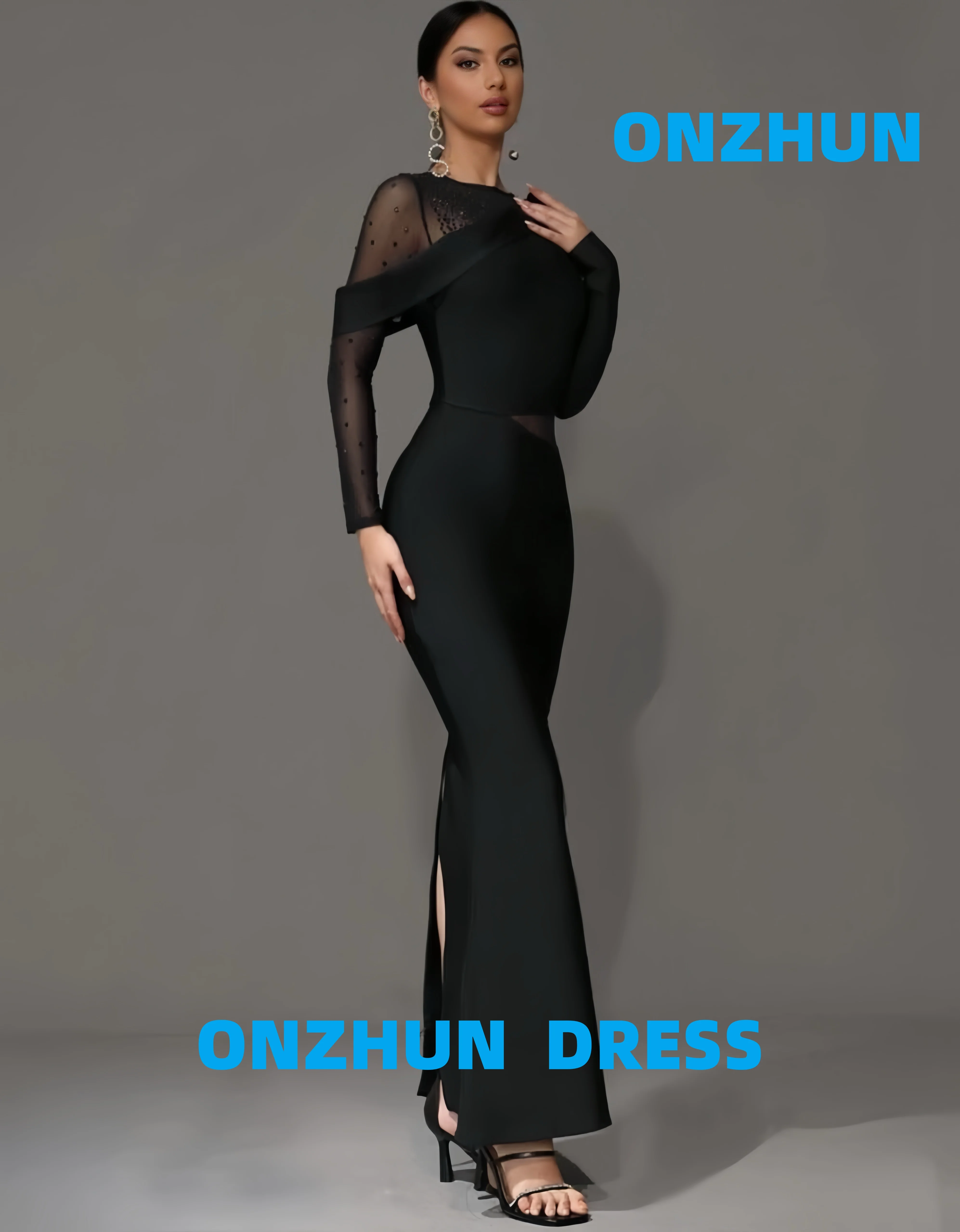 

Customized round neck long sleeve mermaid elegance luxurious evening dresses women evening dress modern Evening dresses