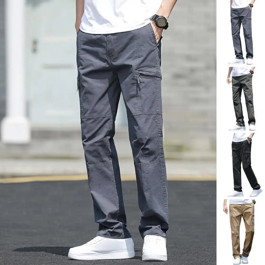 Men Multi-pocket Cargo Pants High-waisted Loose Fit Pants High Waist Cargo Pants with Multi Zippered Pockets Sweatpants Trousers