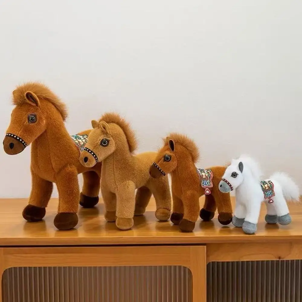 Simulation Standing Foal Plush Doll Saddle Long Mane Pony Plush Toys Attractive Eyes PP Cotton Cartoon Horse Stuffed Toy