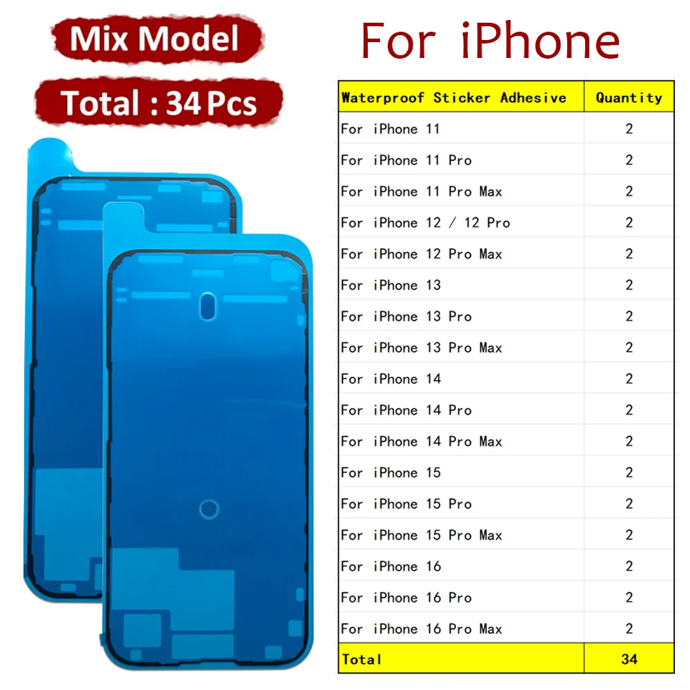 

34 шт., водонепроницаемая наклейка для iPhone 11, 12, 13, 14, 15, 16 Pro Max Mini Plus, клейкая лента для ЖК-экрана, уплотнительная лента