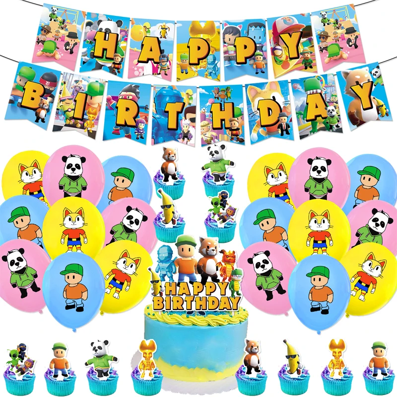 Stumble guys Birthday Party Decoration Stumble guys Tableware Supplies Latex Balloon Backdrop Banner Cake Topper Baby Shower