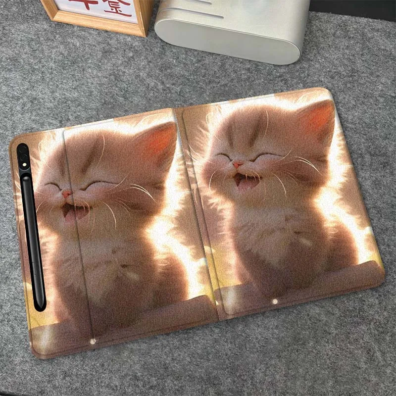 

Cute Smiling Kitten Glow For Samsung Galaxy Tab S10 S9 S8 S7 FE Lite Soft Flexible Support Tablet Case Gift