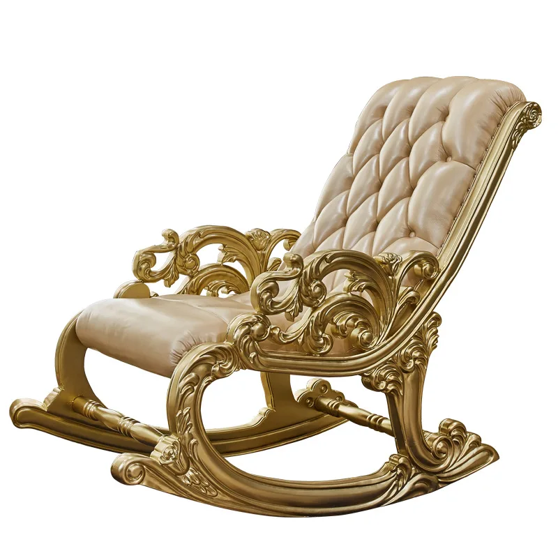

European nap rocking chair, bedroom adult carefree elderly chair, all solid wood carving flower balcony lazy