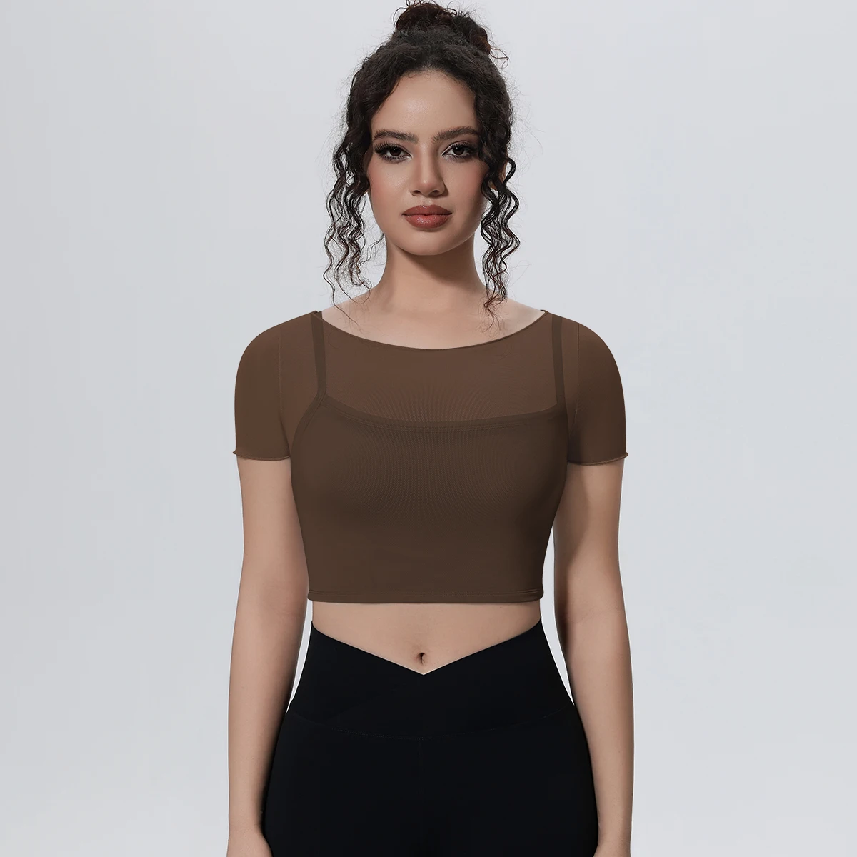 New Summer Breathable Beautiful Back Mesh Yoga Short Sleeve Woman Gym Running Workout Top T-Shirt with Chest Pad Fitness Top