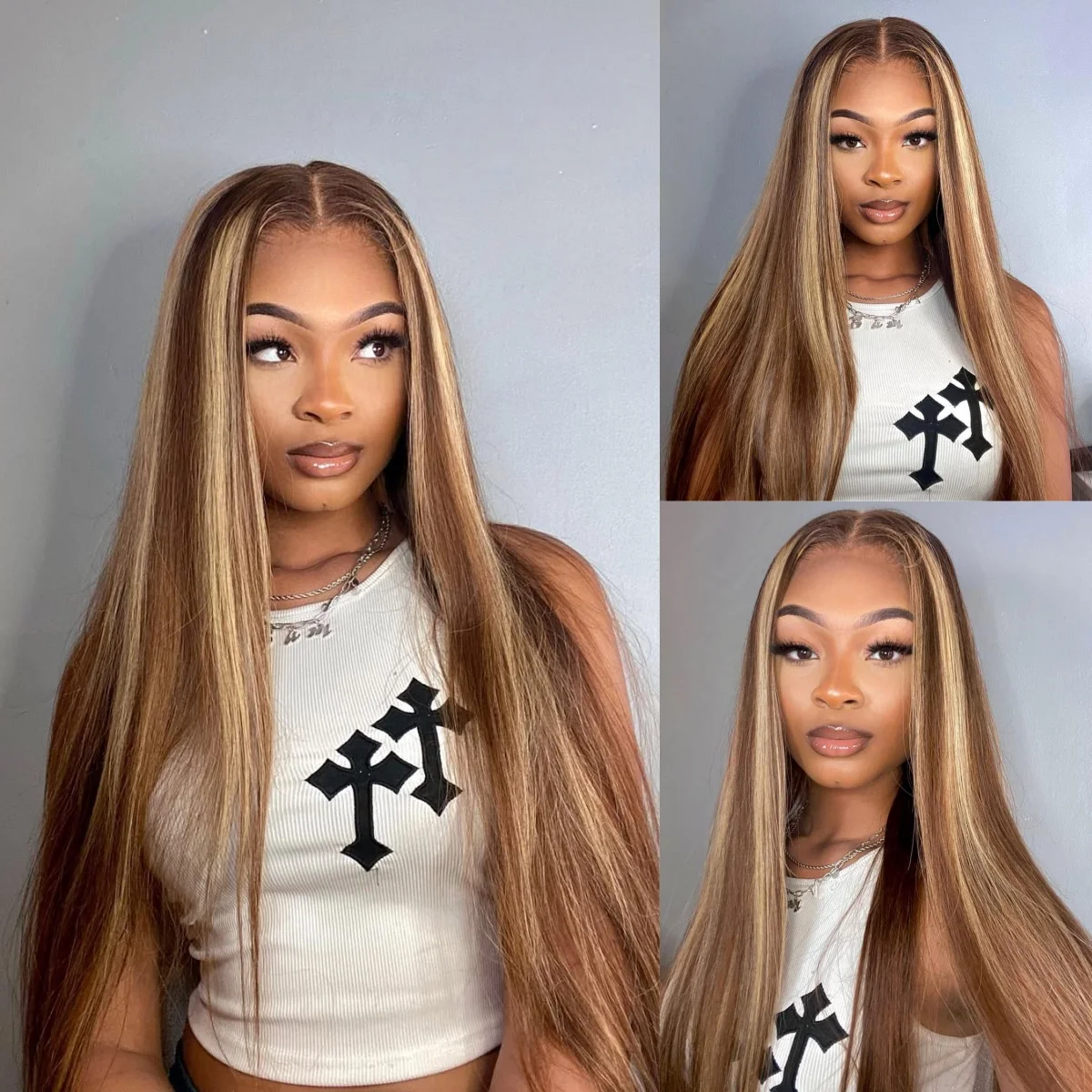Honey Blonde 13x6 Lace Front Wigs 30inch Straight 13x4 Synthetic Lace Frontal Wigs for Women Preplucked Hairline with Baby Hair