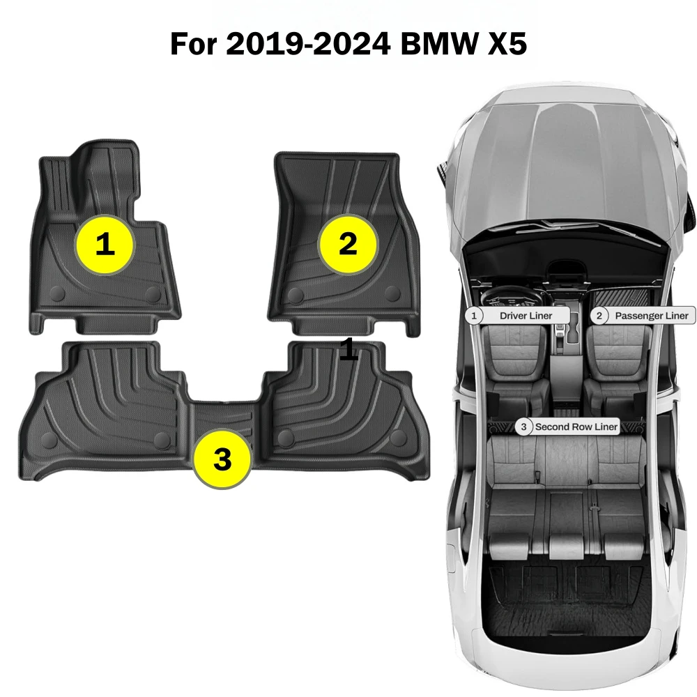 3D TPE Floor Mats For BMW X5 2019-2024 G05 Trunk Cargo Liner All Weather Floor Liner 2nd Row Seatback Protecter Mat