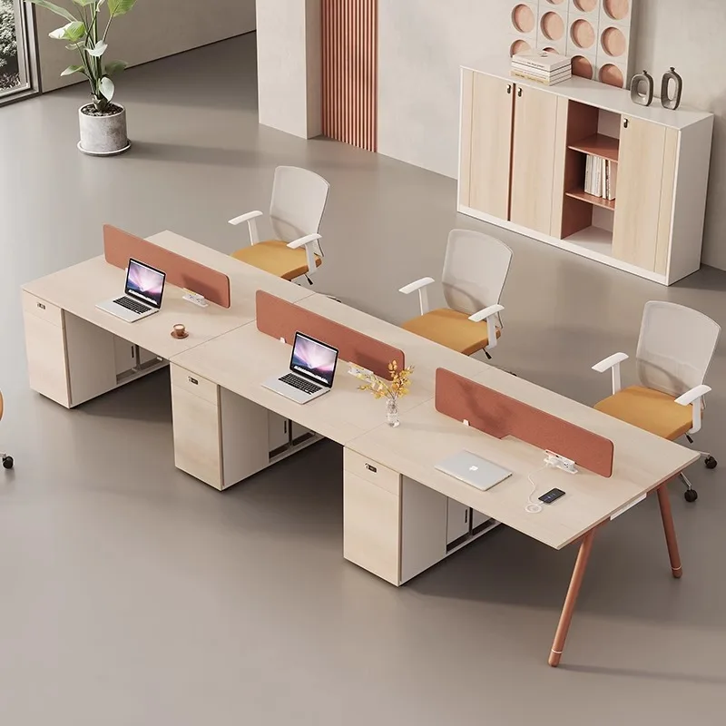 Desk staff seat four or six people, double seat booth four people and six people, simple modern office table and chair combinati