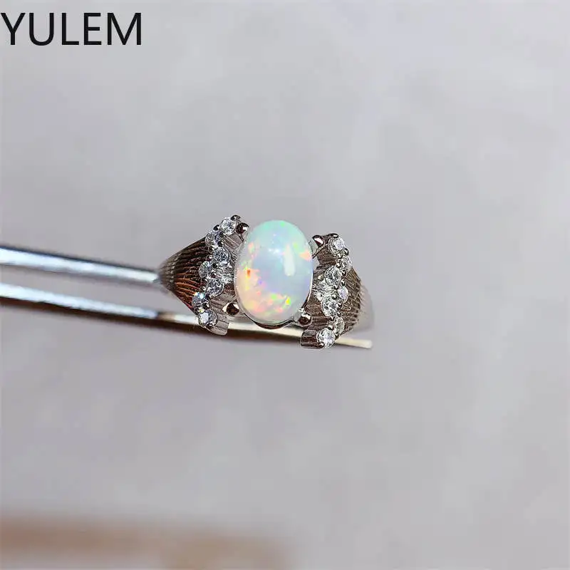 

925 Sterling Silver Inlay 6x8mm Natural Opal Fashion Ring for Women Fine Charm Weddings Jewelry with Certificate