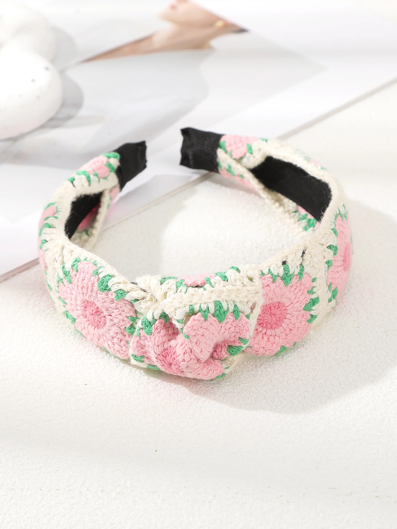 Pink Knitted Flowers Headband New Korean Fashion Head Bands for Women Fashion Hairband Knot Turban Girl Hair Accessories