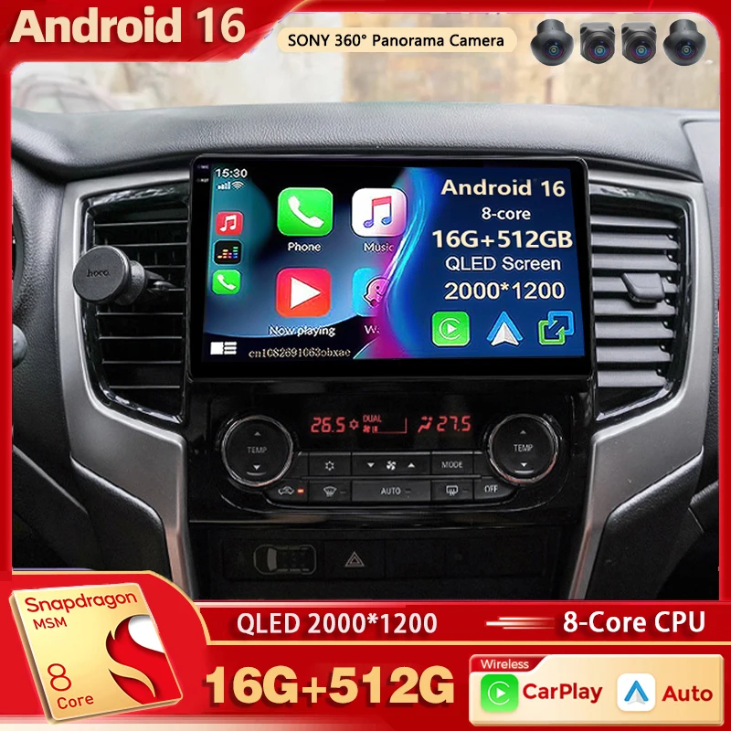 Android 16 For Mitsubishi Pajero Sport 3 2016-2018 2K QLED Android Car Radio Multimedia Video Player AI Voice CarPlay 4G Stereo