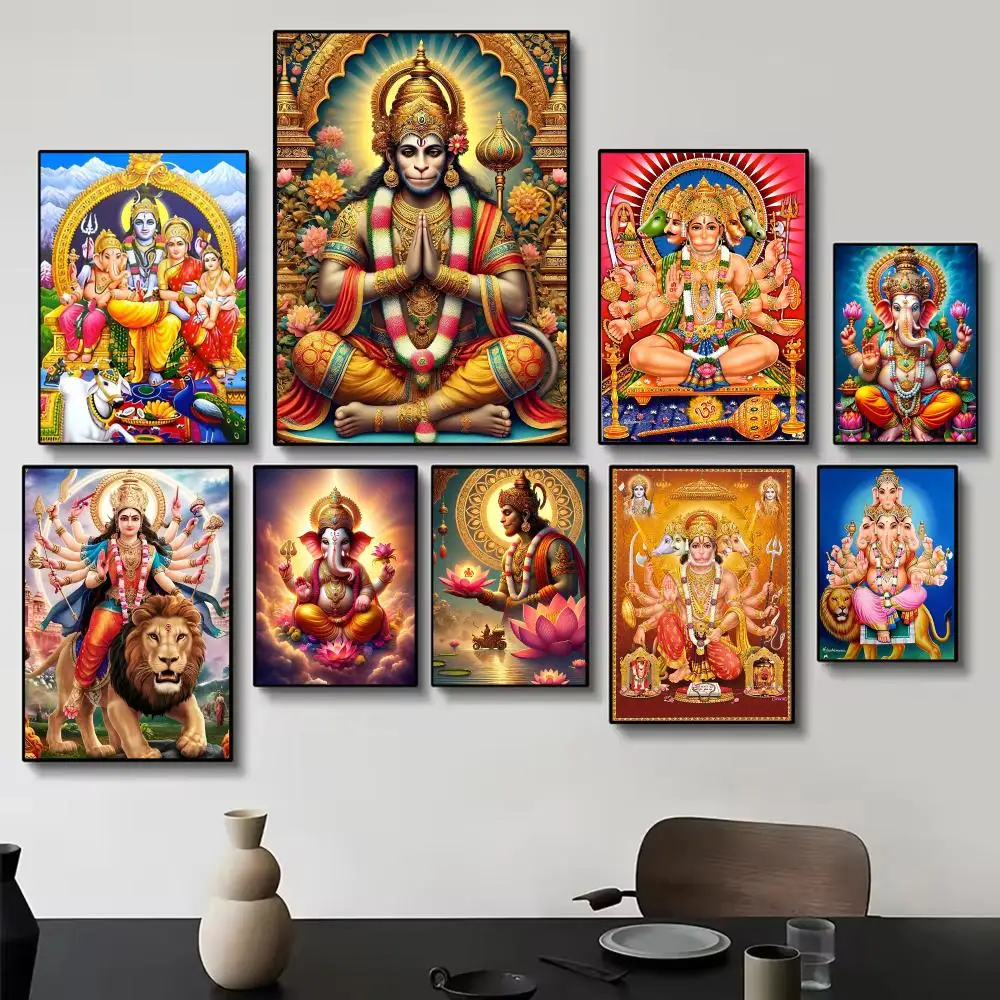 Sacred Indian Hindu Goddess Lord Hanuman Religious Poster Painting Wall Art for Living Room Home Gifts Decor Mural