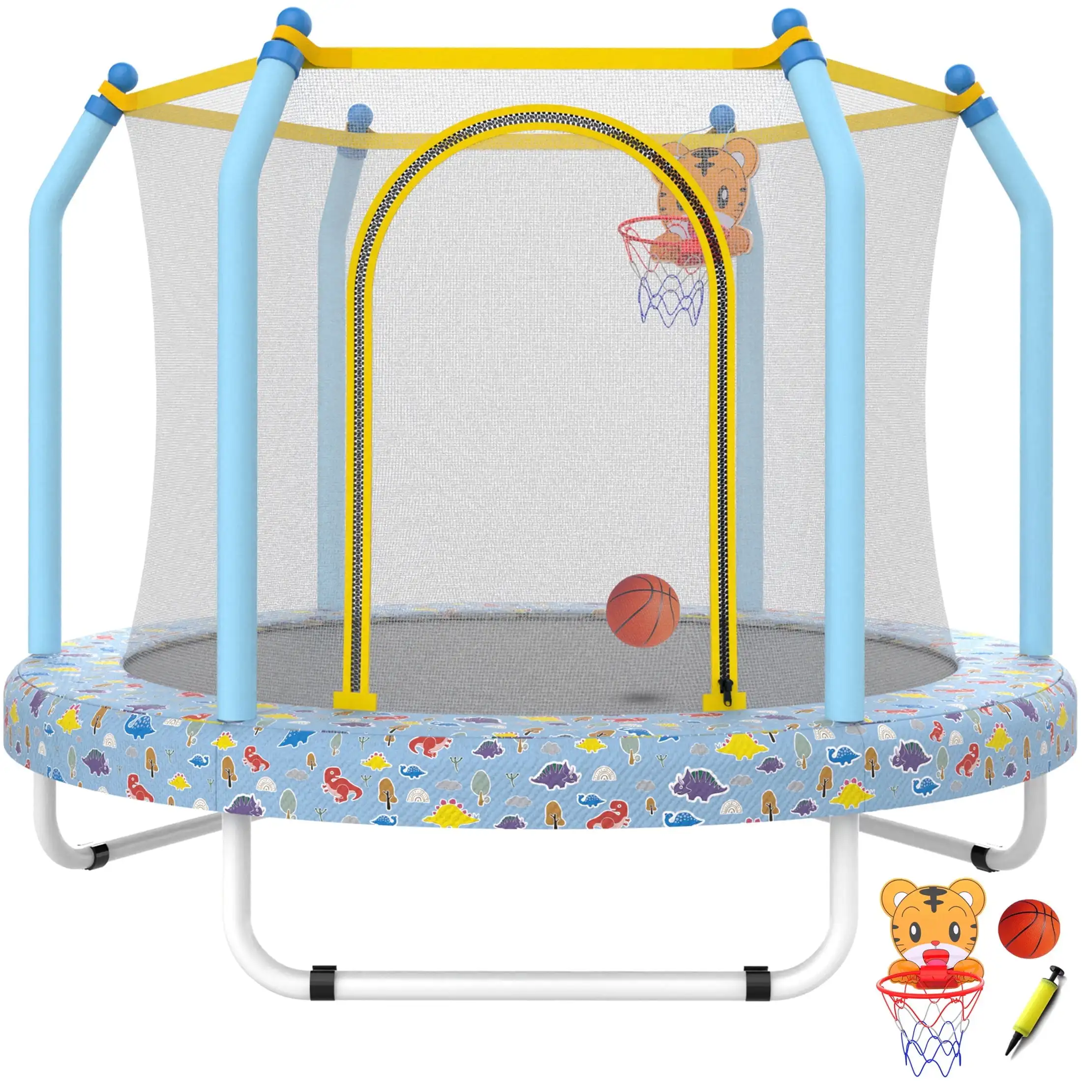 

55'' Toddler Trampoline, Kids Trampoline with Enclosure Net and Balls, Small Trampoline Birthday Gifts for Boys and Girls