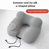 Creativity Inflatable U-Shaped Travel Pillow Ice Silk Soft Neck Support Cushion with Storage Bag Hand Pressing Neckrest Pad Car