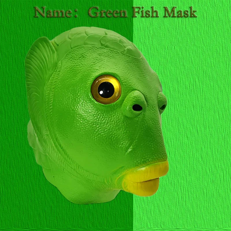 

Funny green fish head full face mask headgear Halloween animal latex mask dance party cosplay green fish mask