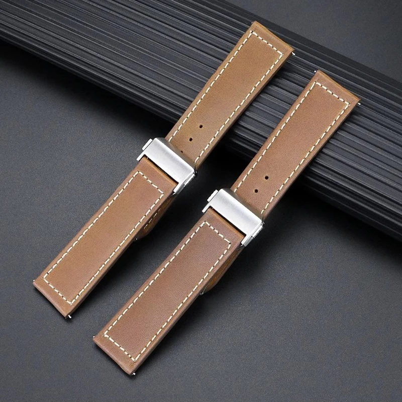 22mm Cowhide Watch Strap for Longines Pioneer Multi Time Zone L3.812 L3.82.4 Series Breitling Huawei GT3 GT4 46mm Men Wristband