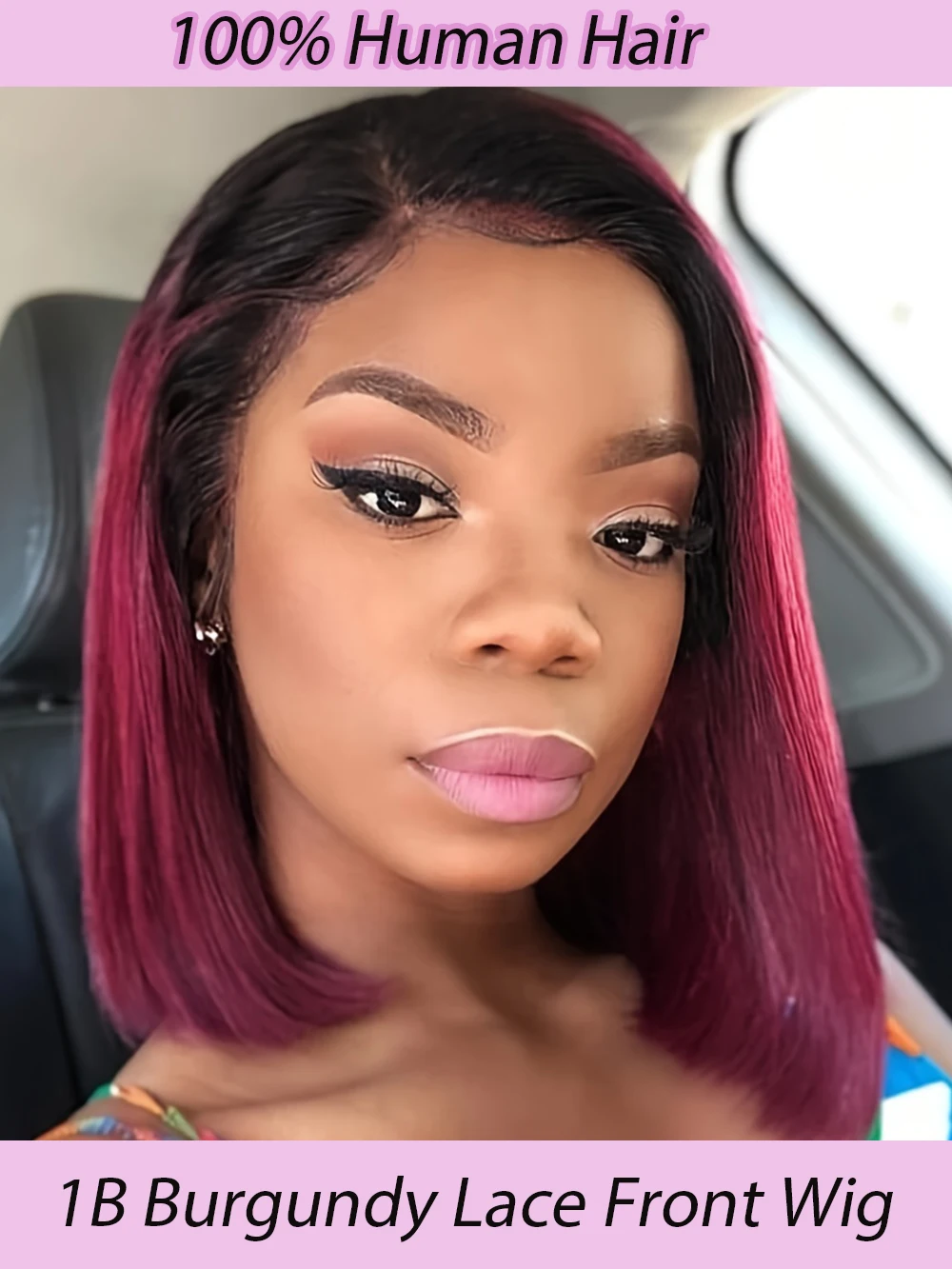 

1B/99J Burgundy Bob Lace Front Wigs Human Hair, 8"T-Part Ombre Burgundy Bob Wig Human Hair Short Straight Lace Frontal Wigs 180%