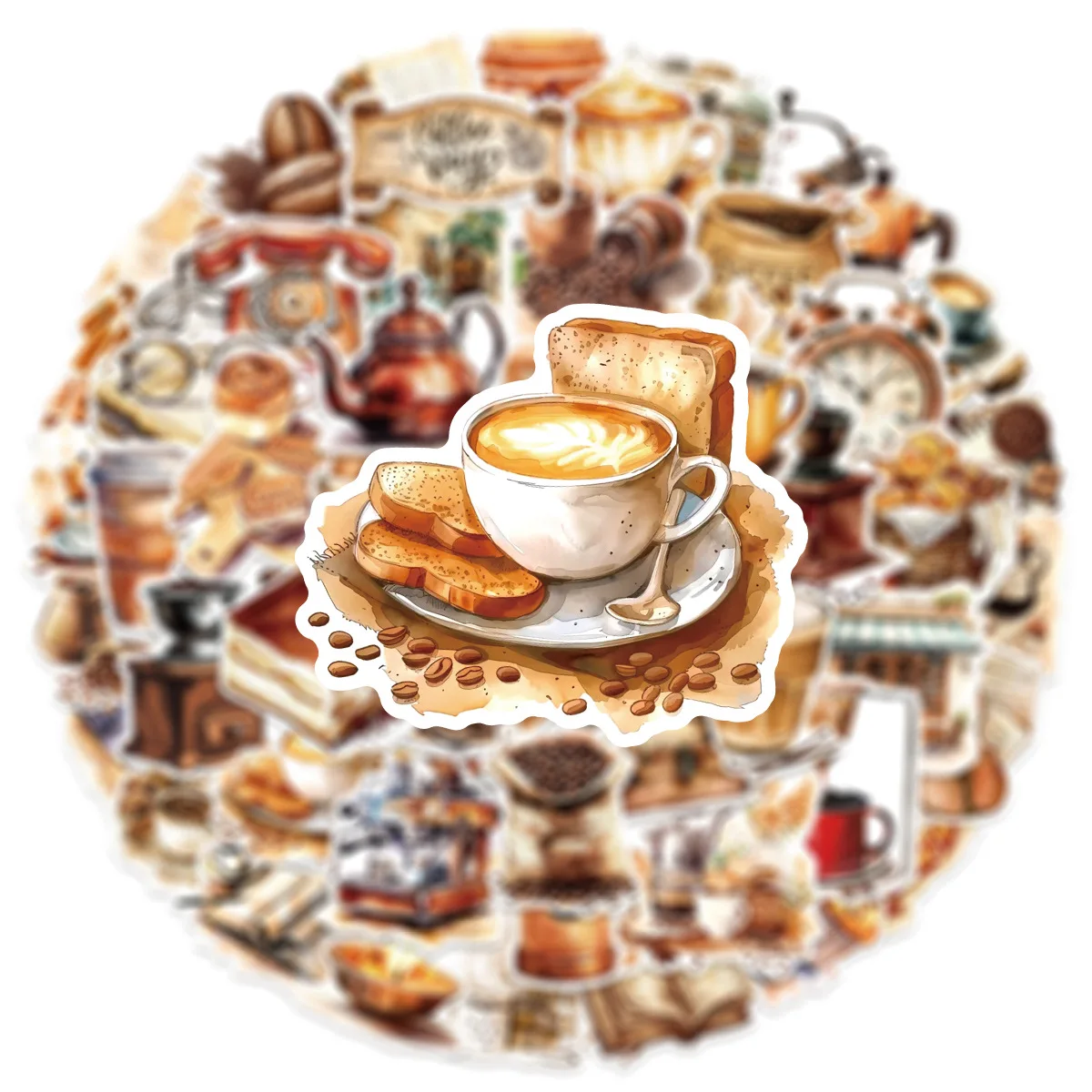 50PCS Retro Cafe Doodle Stickers Waterproof Decals For Wall Phone Tablet Laptop Luggage DIY Decoration