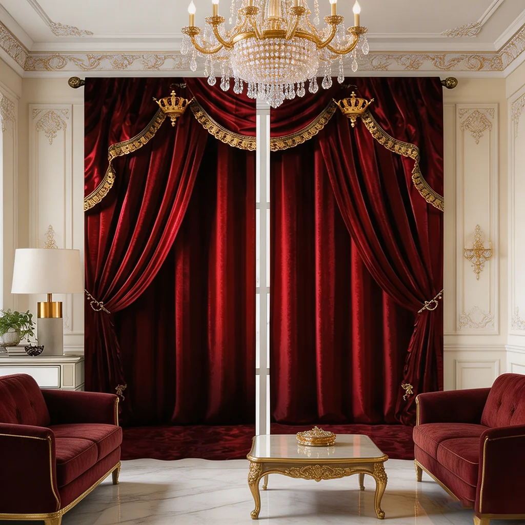 2PCS Curtains, Red Theater Stage Curtain Print, Suitable for Bedroom and Living Room, Rod Pocket Style