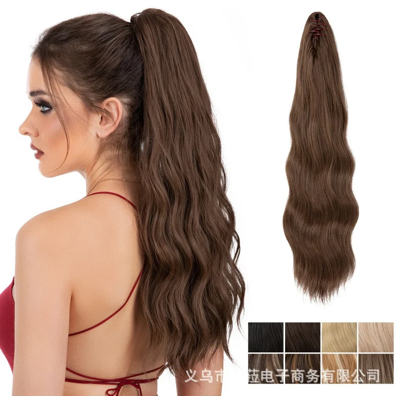 -Border estilo europeu e americano peruca tranças mulheres, cabelo longo encaracolado sintético, clipe de garra natural rabo de cavalo alto, facto