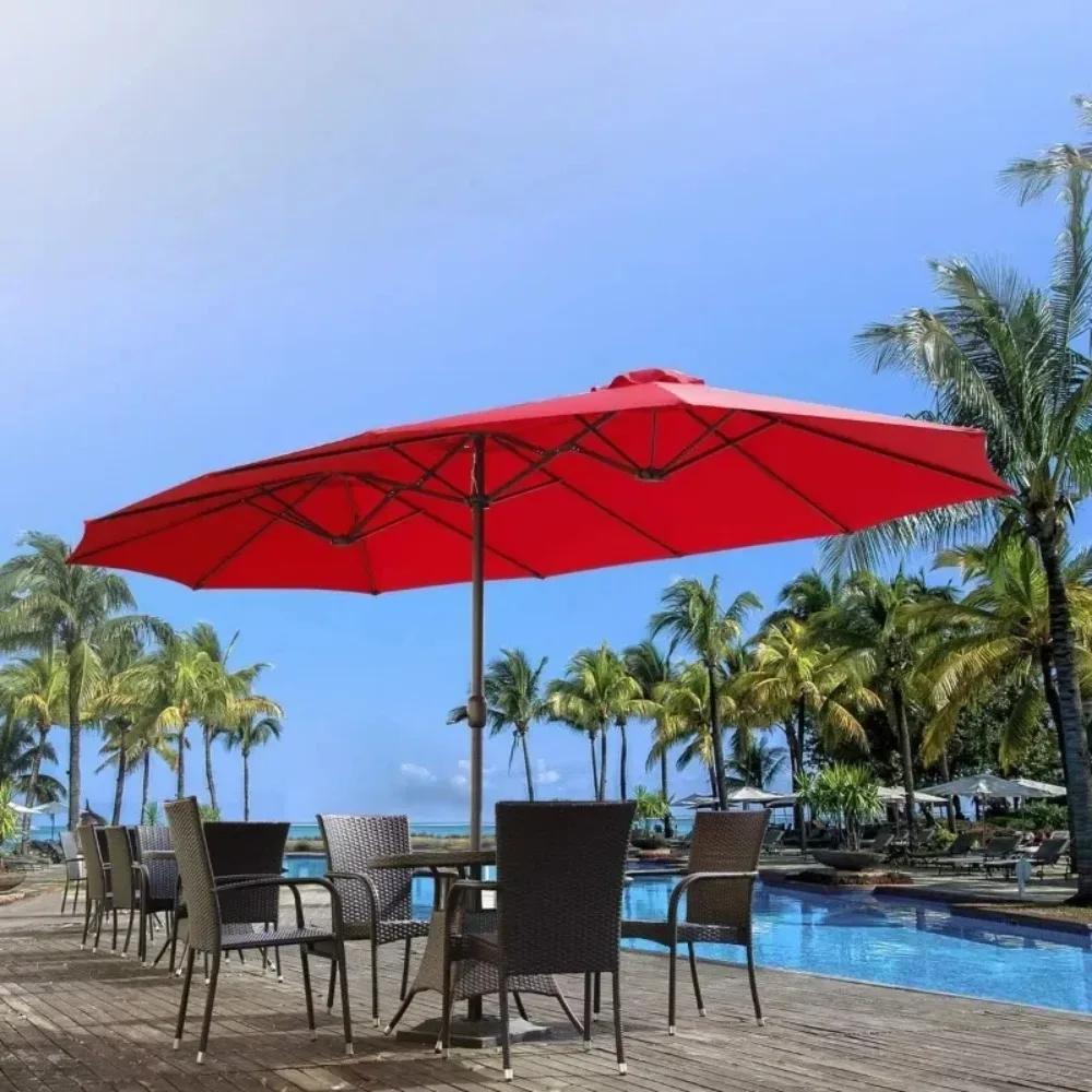 15x9ft Double-Sided Patio Umbrella Outdoor Market Umbrella Large Umbrella Table Umbrellas with Crank Air Vents