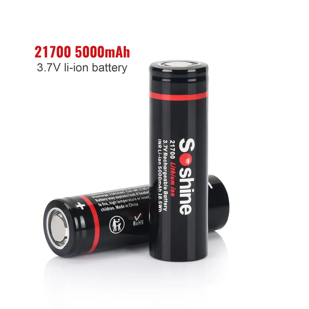 Soshine 21700 5000mAh Lithium-ion Rechargeable Battery 3.7V 3C Discharge High Power Batteries for High-power Appliances Battery