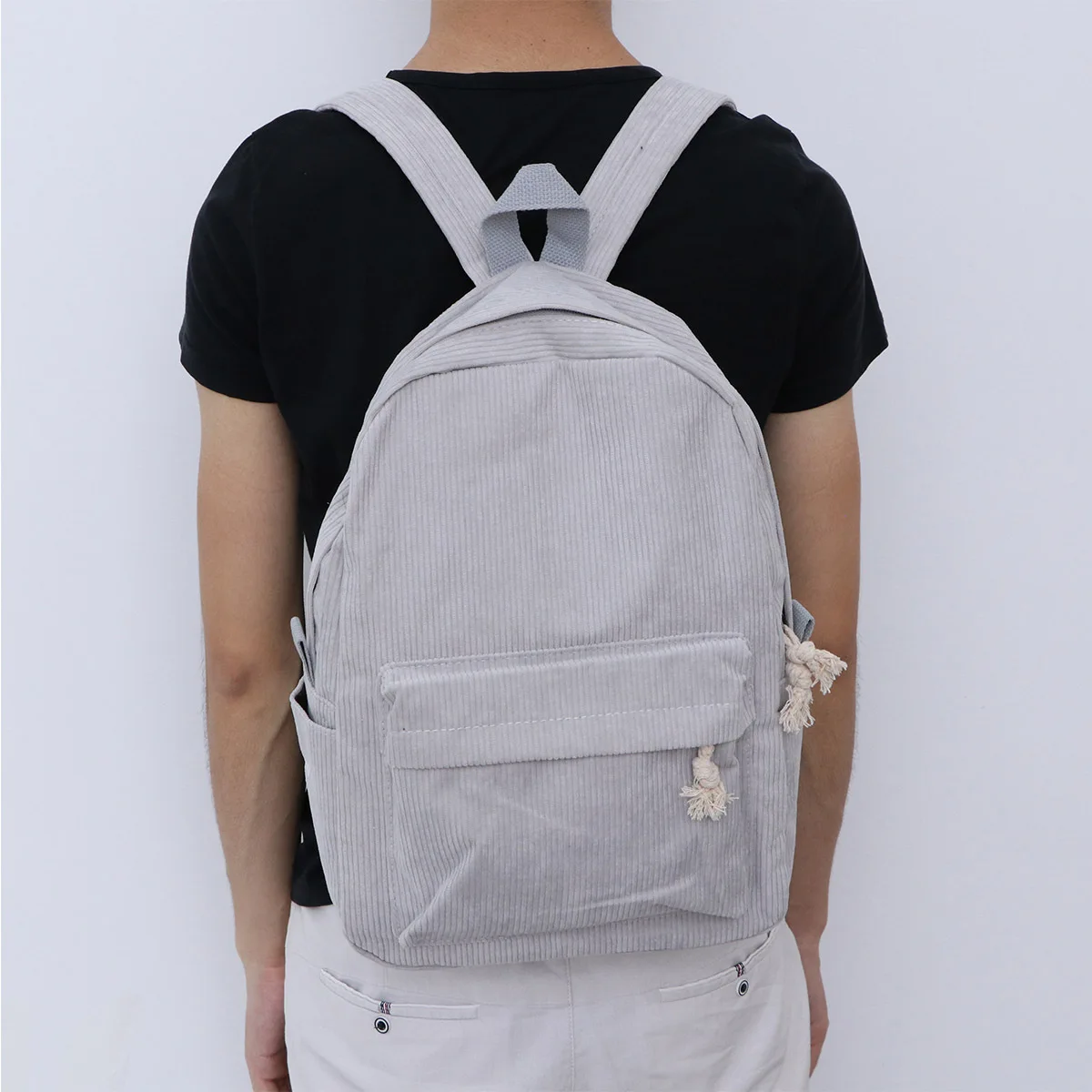 

Corduroy Backpack Light Grey Large Capacity Anti-Theft Multifunction Bag for Women Girls Students Campus Daily Use Travel