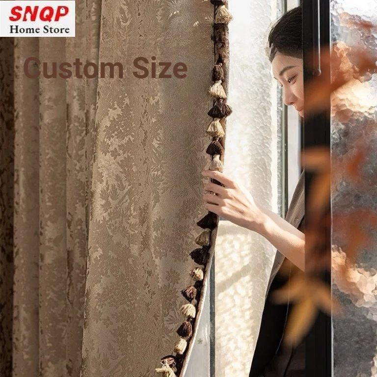 Nanfamanye High-end Jacquard Relief Oil Painting Style Custom Size Luxury Curtains for Living Dining Room Bedroom Blackout