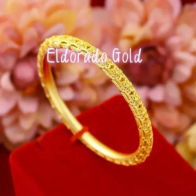 Eldorado Gold  9999 Real Gold 24K New Gold 6n Hollow Flower Bracelet, Women's Ancient Temperament Flower Women's Bracelet