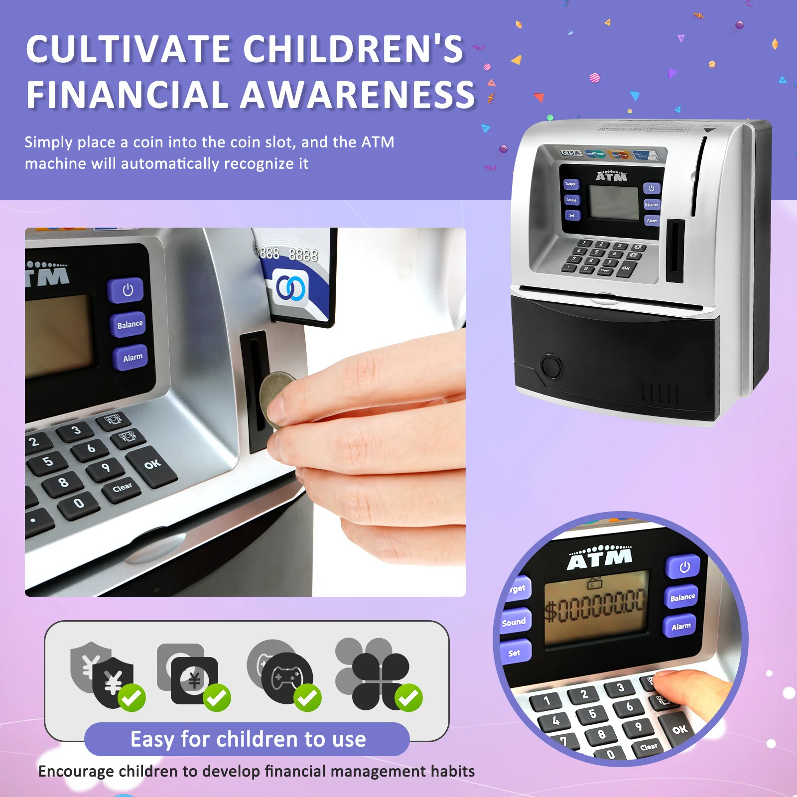 Password ATM Salvadanaio elettronico per bambini Salvadanaio Moneta Salvadanaio Regali Salvadanaio ATM parlante sicuro per ragazzi e ragazze