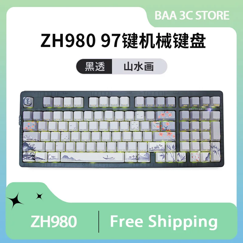 

Zuohe ZH980 Mechanical Keyboard 3Mode USB/2.4G/Bluetooth Wireless Keyboards 98 Keys Keycaps PBT Customized Gaming Keyboards