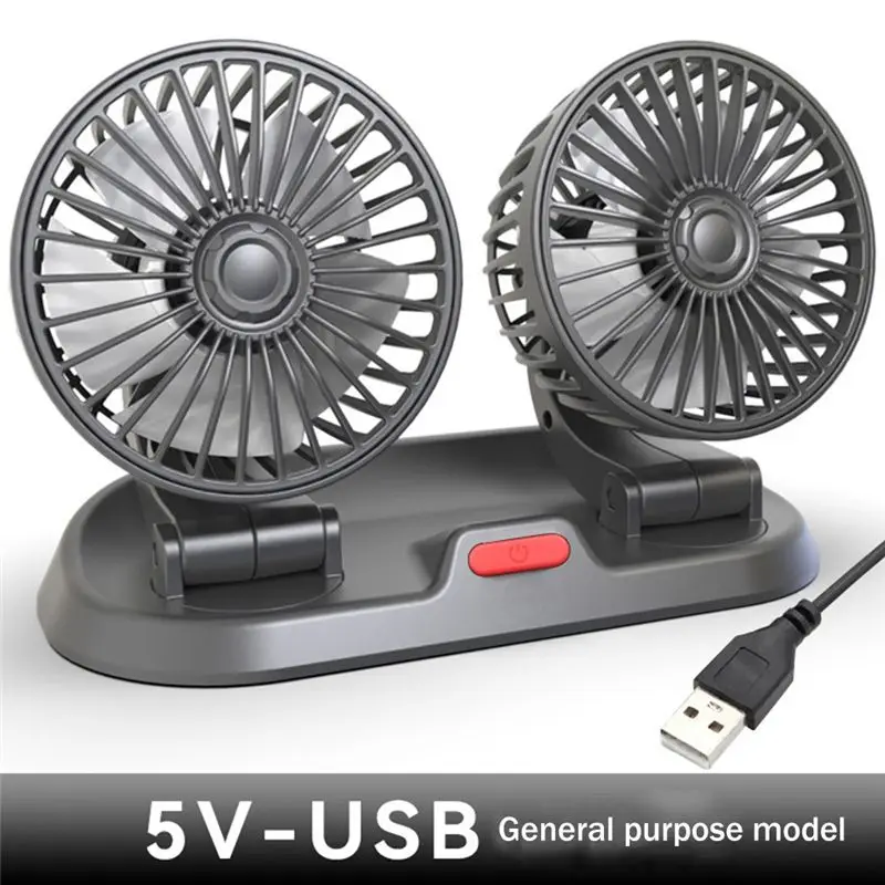 SWXF Ventilatore per auto USB Ventilatore a doppia testa Ventola di raffreddamento automatica portatile Raffreddamento Ventilatore elettrico per vento grande Ventilatore pieghevole per auto per uso domestico