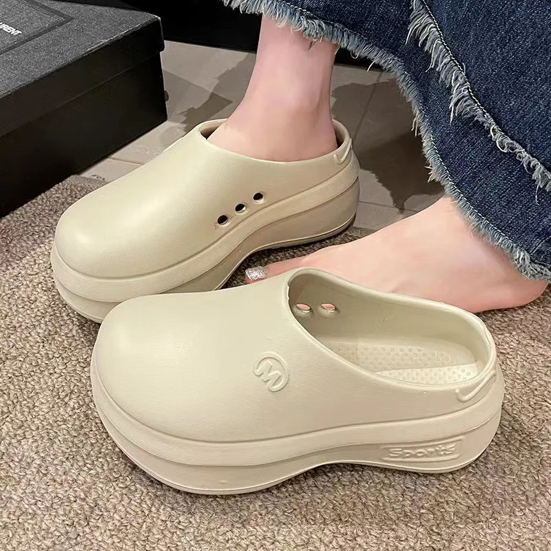 Women Slippers New Summer Fashion Outdoor Thick Soled Beach Indoor Non Slip Wedge Heel Wooden Sole Fashion Women Slippers