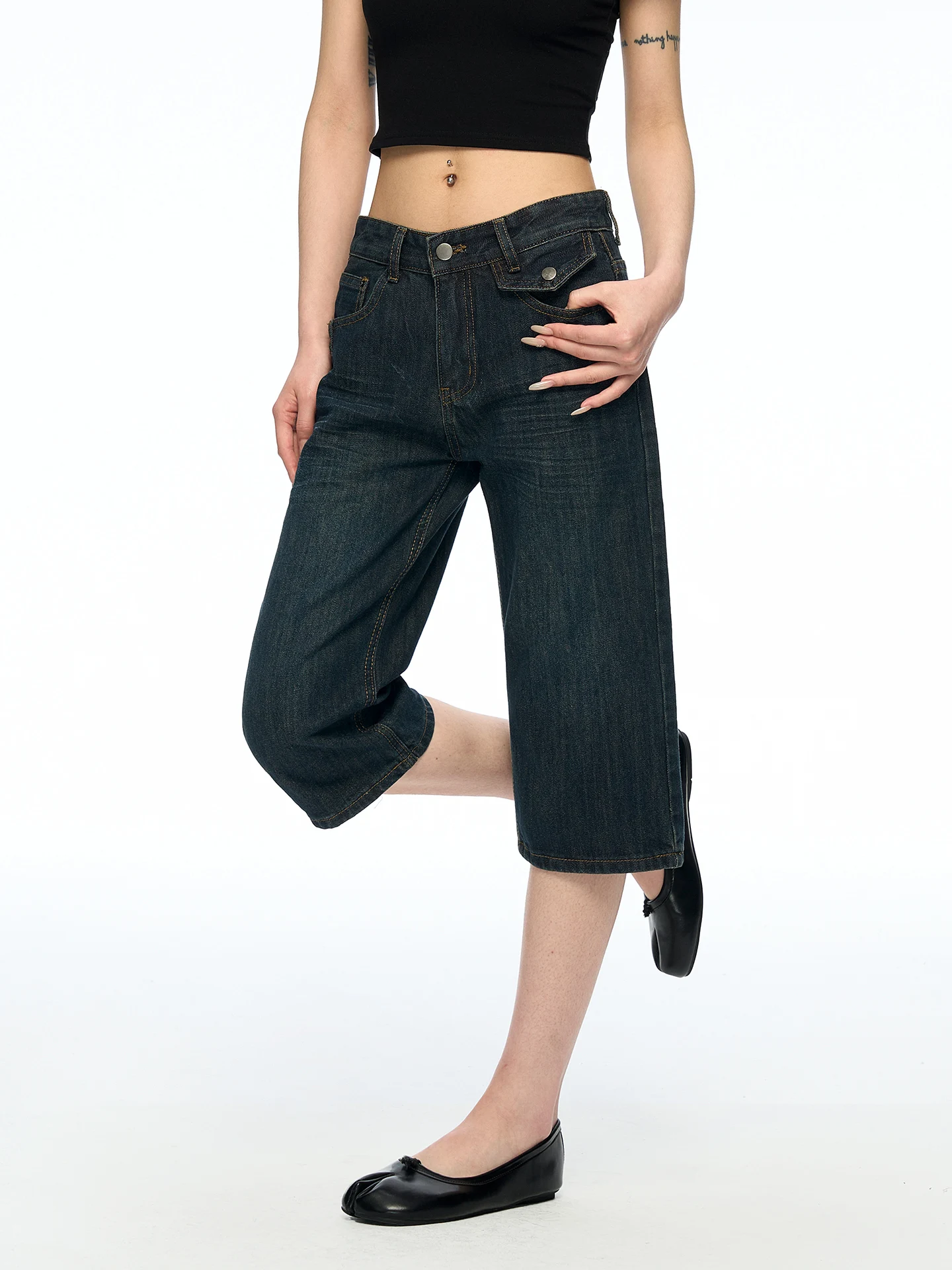 Aaisup American Retro Straight Leg Jeans Women's Summer New Versatile Slimming Seven-Foot Wide Leg Pants High Waist Cotton
