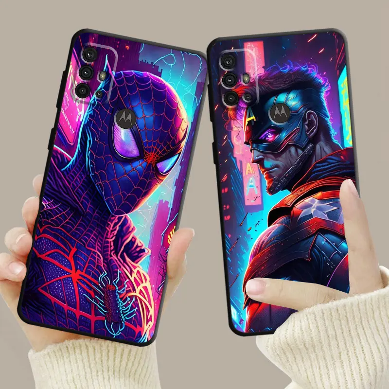 Marvel Cyberpunk Neon Superheros Case For Motorola Edge 40 30 20 Lite G72 G71 G60 G53 G52 G50 G51 G31 G30 G22 G9 One Fusion