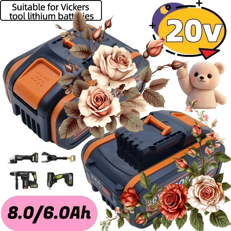 Worx 20V Power Tool Accessory Lithium Battery 6.0Ah 8.0Ah Rechargeable Battery With Charger No Memory Effect For Wide Use