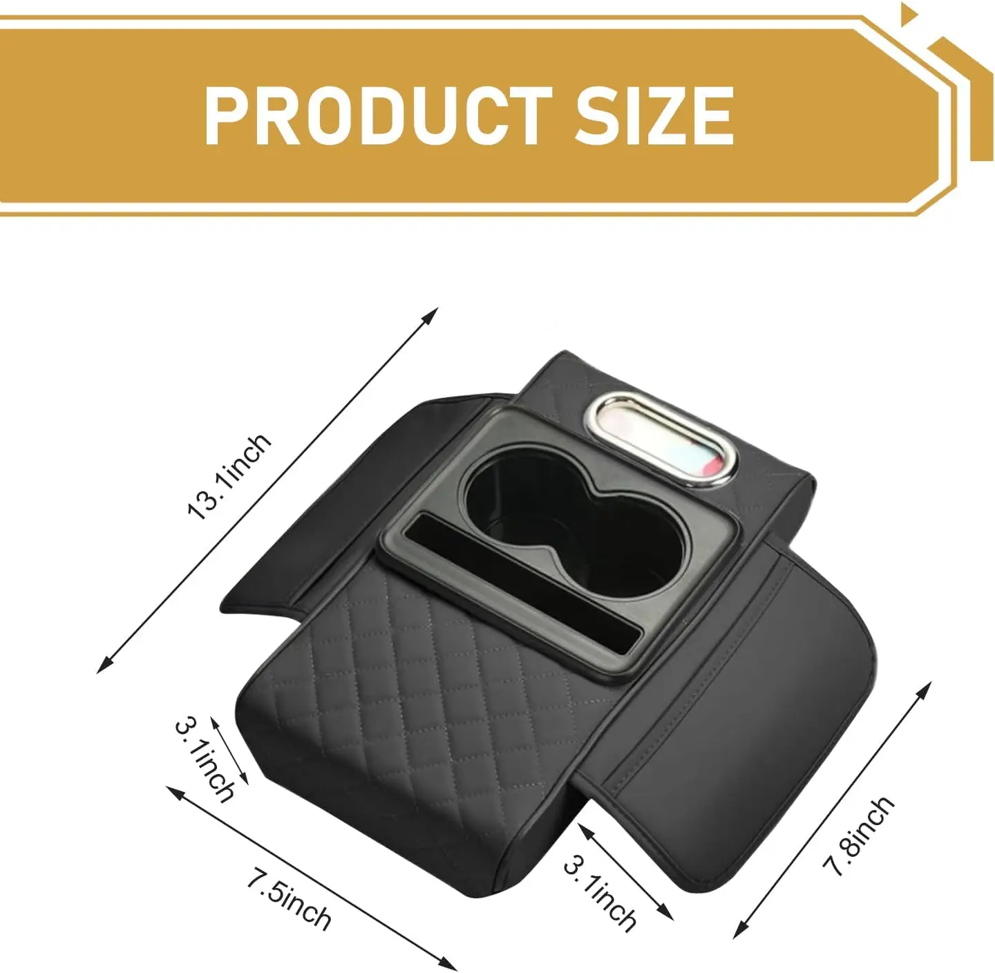 Universal Car Armrest Box Height Booster Cushion Center Console Cover Pad with 2 Cup Holders and Tissue Holder