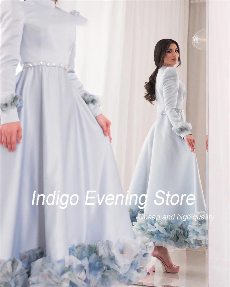 Indigo New Fashion Prom Dress O Neck Full Sleeves Crystal Women Formal Party Dress Robe De Soiree Femmes فساتين طويلة Customized